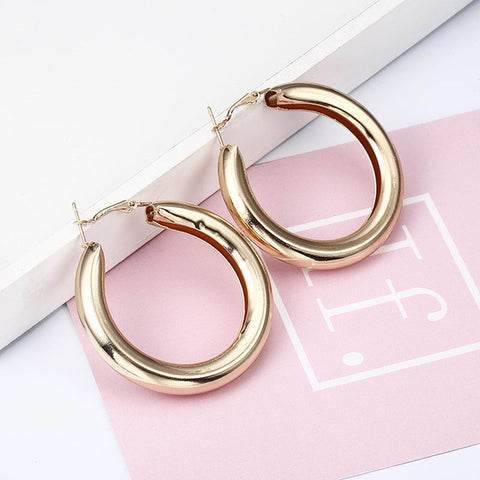 Simple fashion gold color Silver plated geometric big round earrings